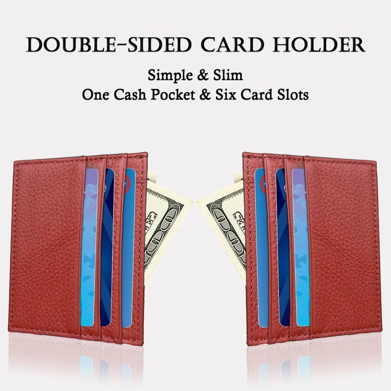 WOXVM Credit Card Holder Wallet RFID Blocking Slim Credit Card Cases Holder Premium Leather Minimalist Front Pocket Small Wallet with 6 Card Slots and 1 Pockets for Men Women (Red) - Image 4